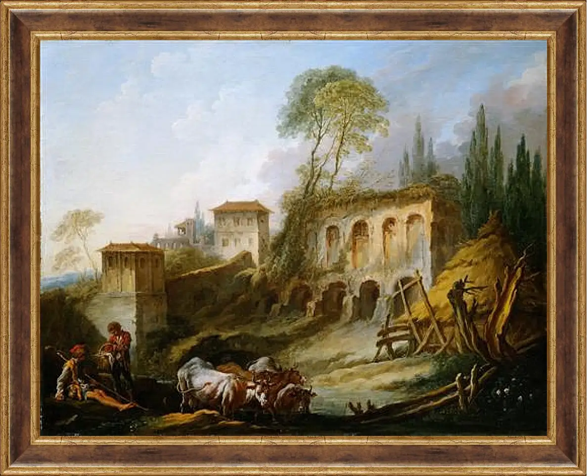 Картина в раме - Imaginary Landscape with the Palatine Hill from Campo Vaccino. Франсуа Буше