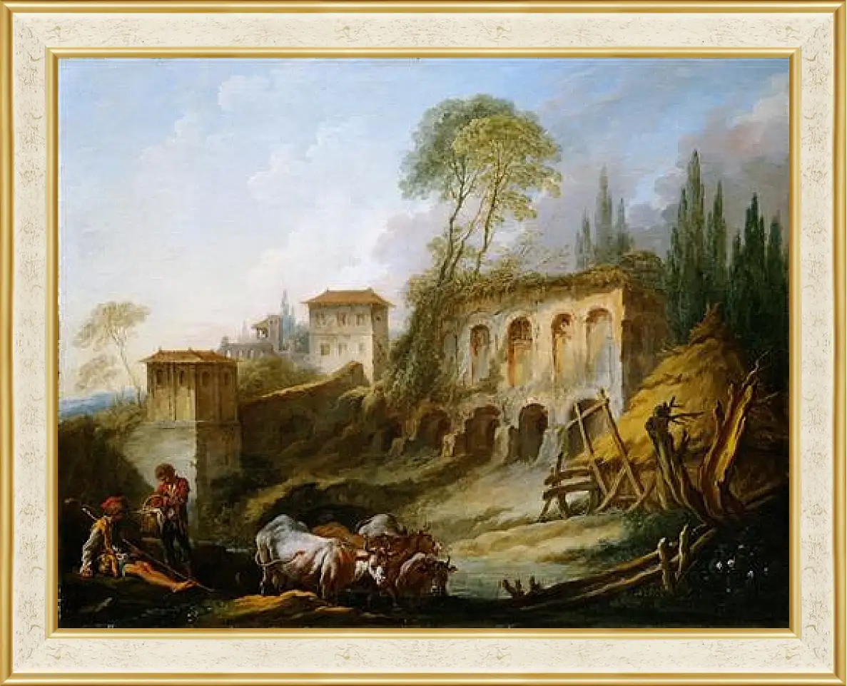 Картина в раме - Imaginary Landscape with the Palatine Hill from Campo Vaccino. Франсуа Буше