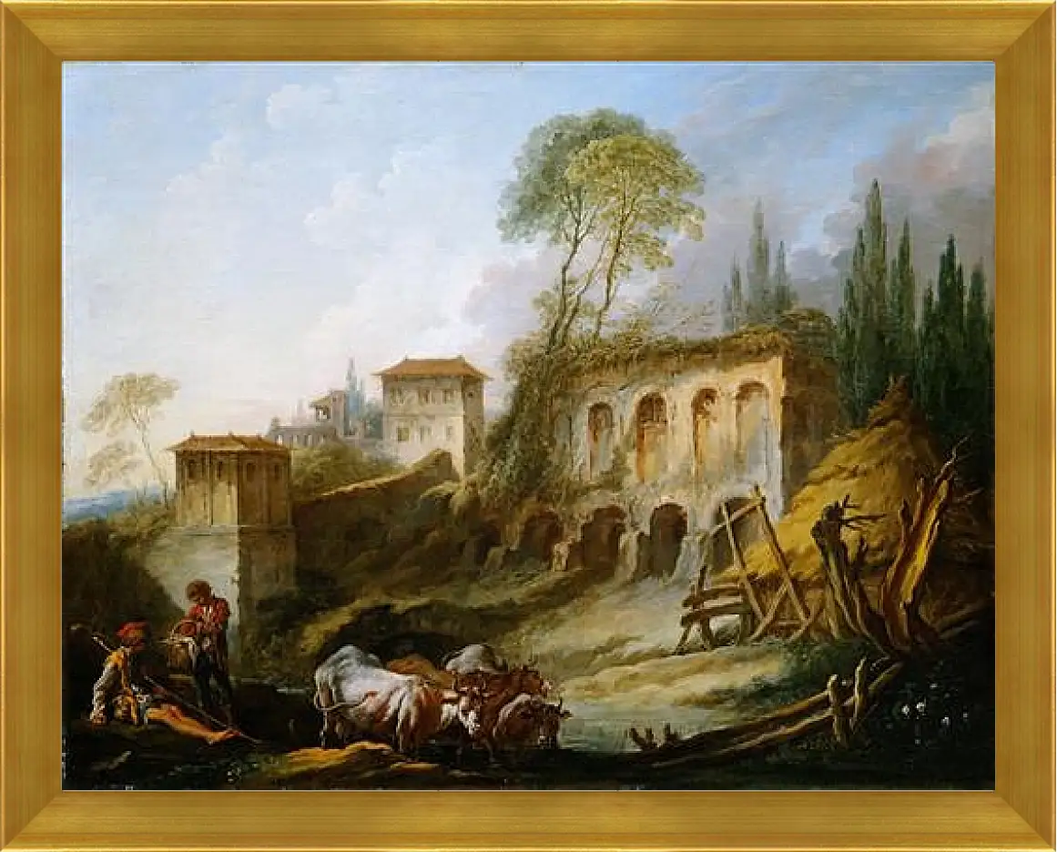 Картина в раме - Imaginary Landscape with the Palatine Hill from Campo Vaccino. Франсуа Буше