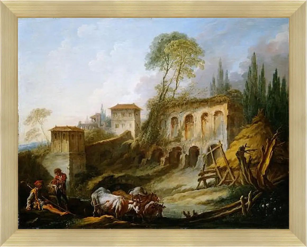 Картина в раме - Imaginary Landscape with the Palatine Hill from Campo Vaccino. Франсуа Буше