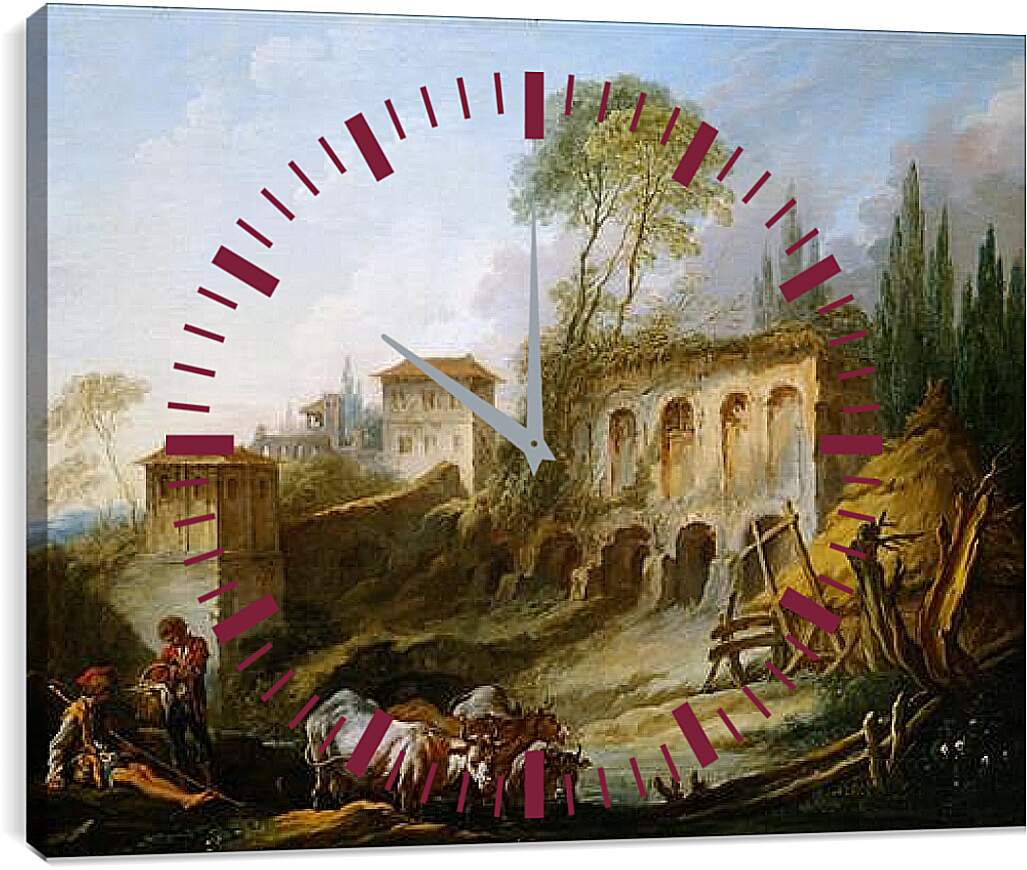 Часы картина - Imaginary Landscape with the Palatine Hill from Campo Vaccino. Франсуа Буше