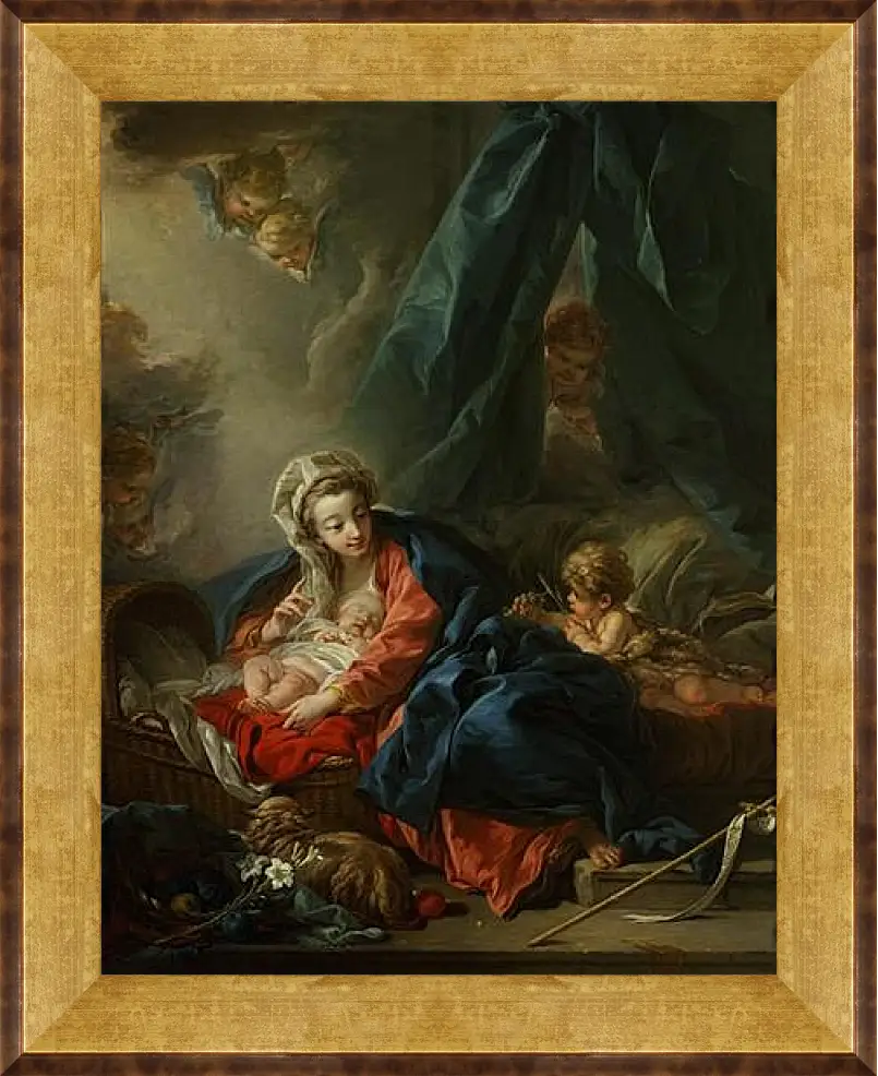 Картина в раме - The Madonna with the baby and young John the Baptist. Франсуа Буше