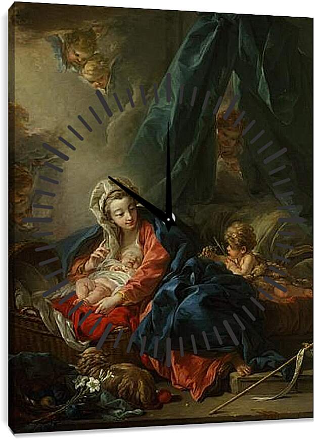 Часы картина - The Madonna with the baby and young John the Baptist. Франсуа Буше