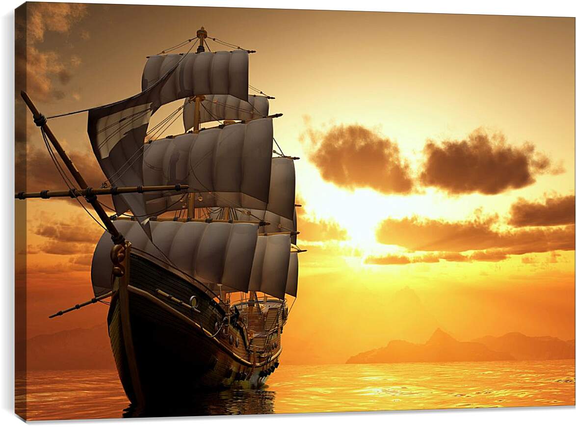 Постер и плакат - Парусный корабль на закате