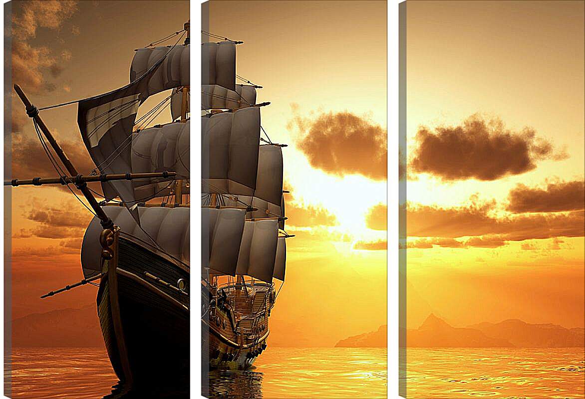 Модульная картина - Парусный корабль на закате