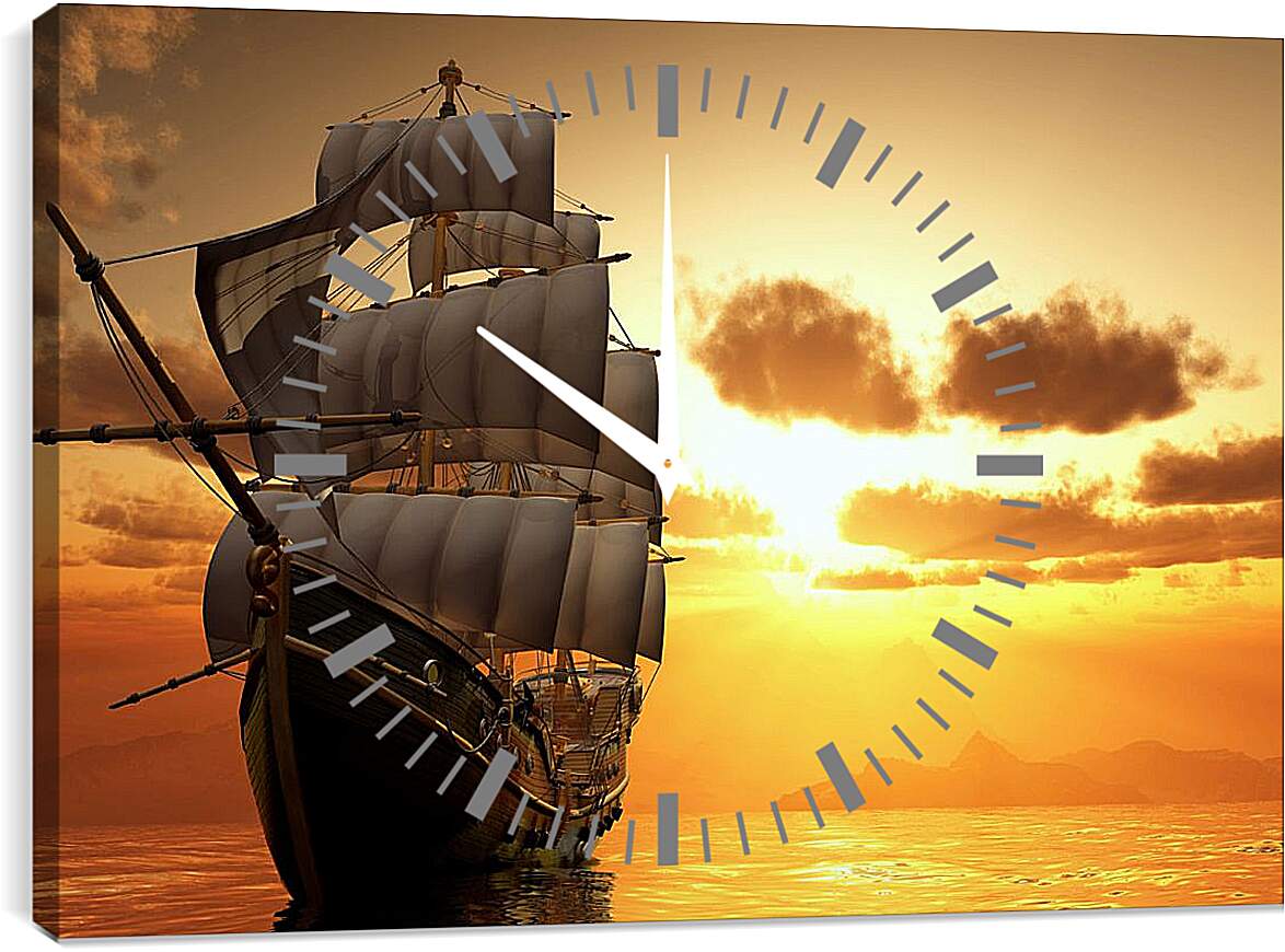 Часы картина - Парусный корабль на закате