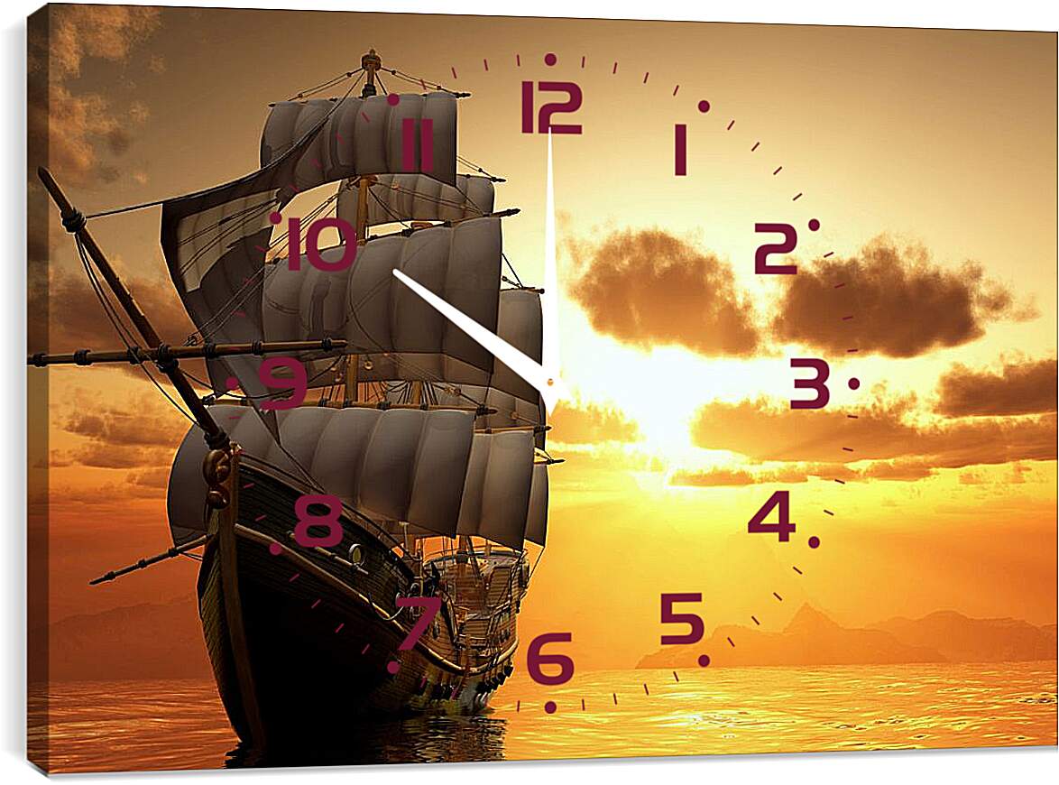 Часы картина - Парусный корабль на закате