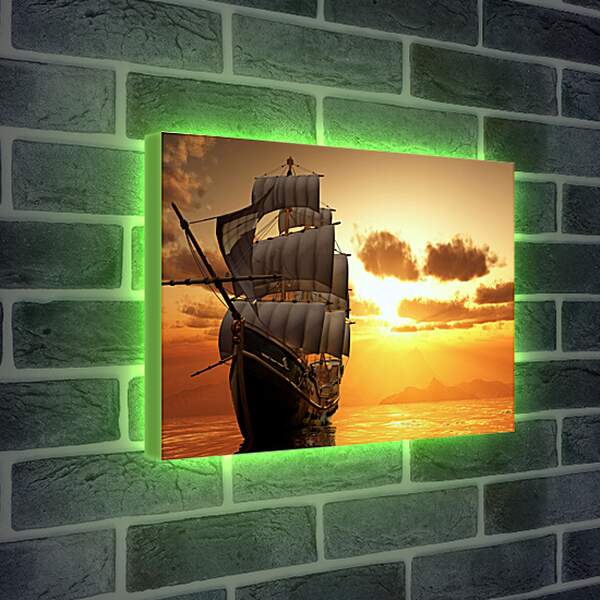 Лайтбокс световая панель - Парусный корабль на закате