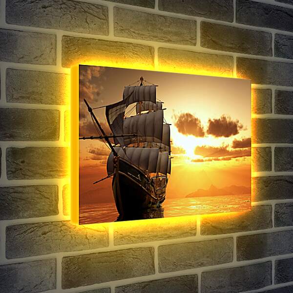 Лайтбокс световая панель - Парусный корабль на закате