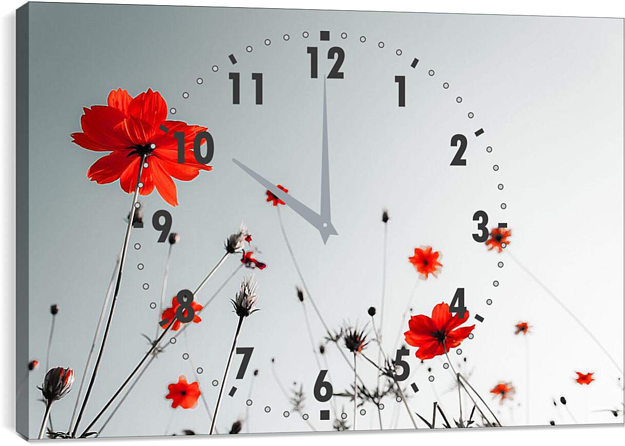 Часы картина - Красные цветы