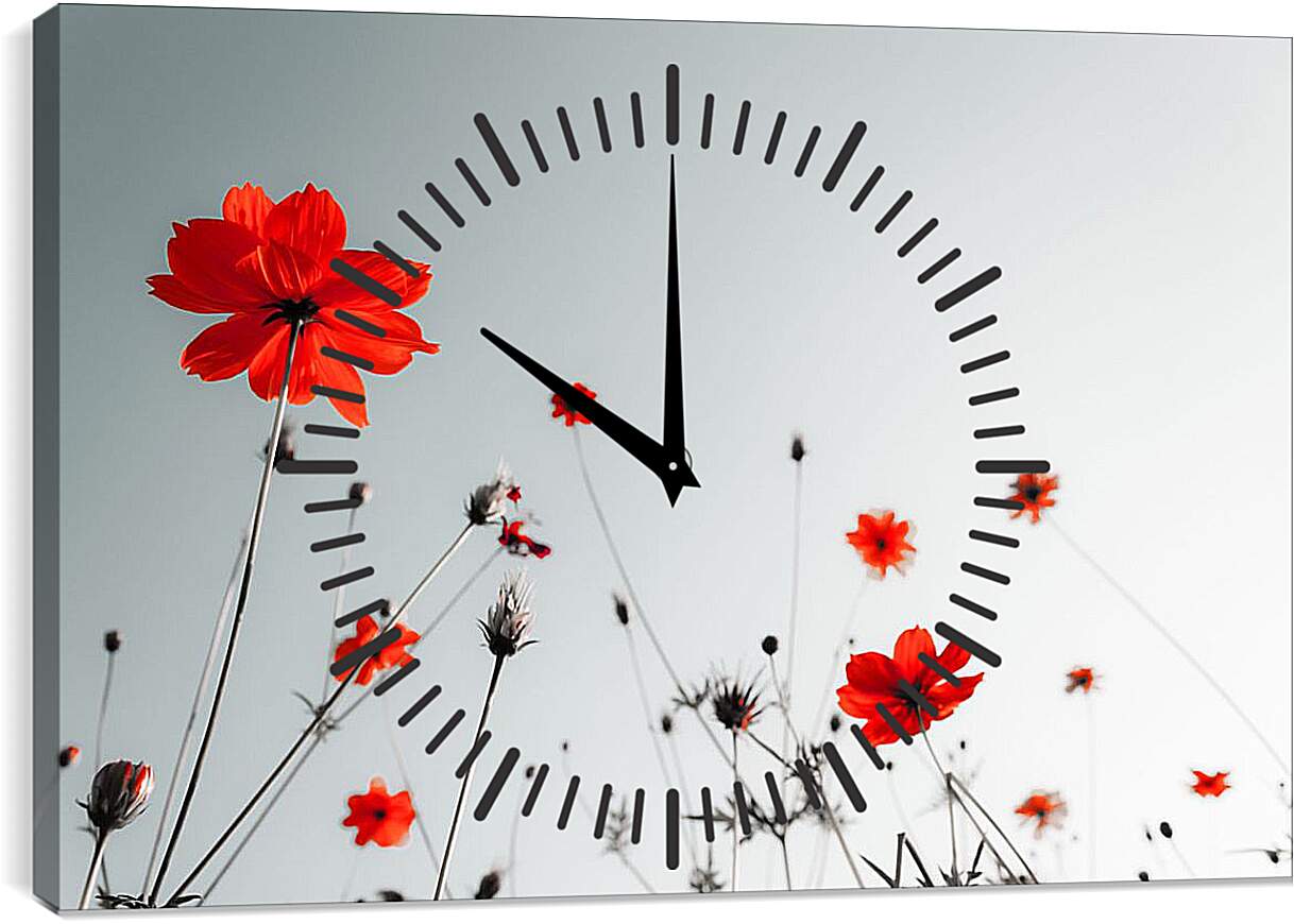 Часы картина - Красные цветы