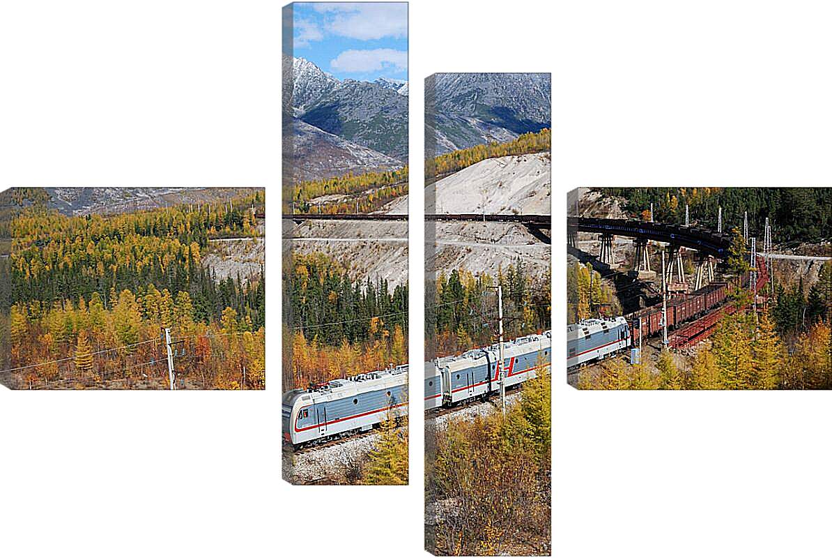 Модульная картина - Длинный поезд в горах