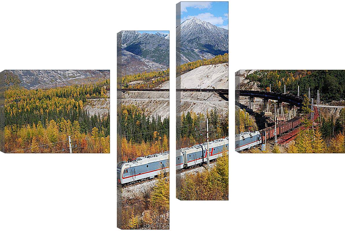 Модульная картина - Длинный поезд в горах
