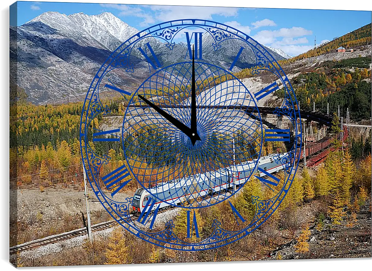 Часы картина - Длинный поезд в горах