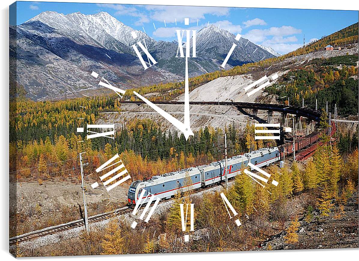 Часы картина - Длинный поезд в горах