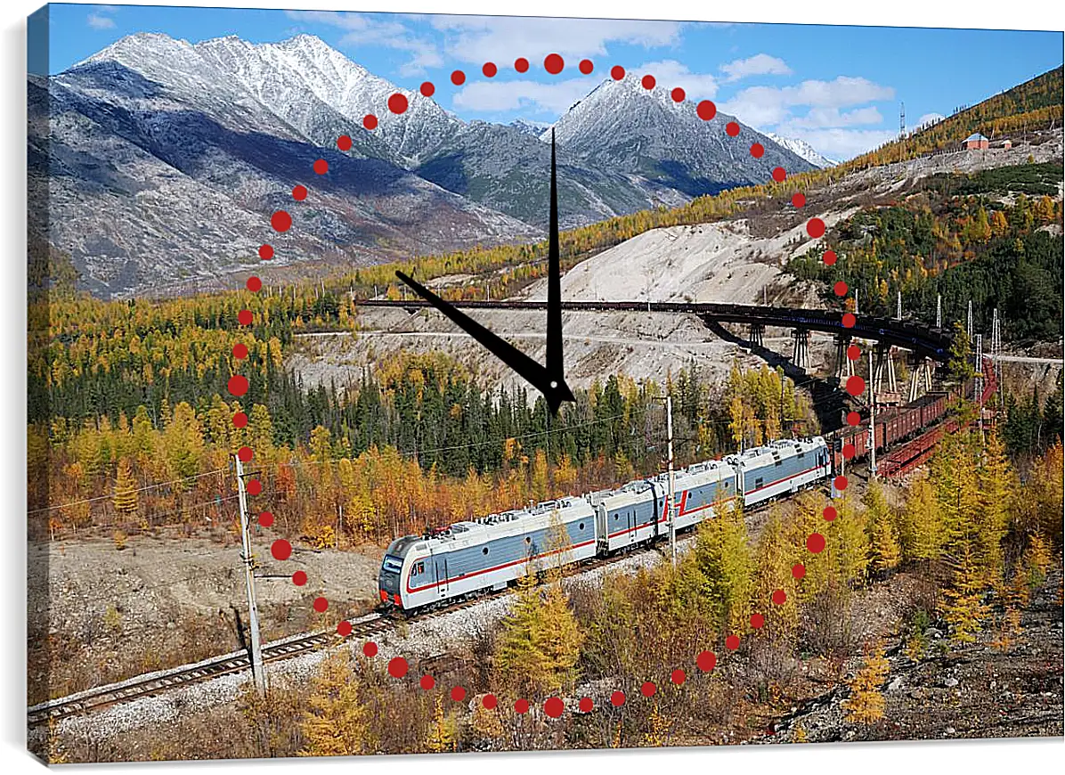 Часы картина - Длинный поезд в горах