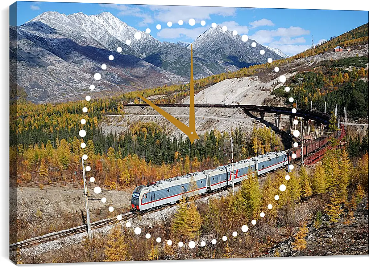 Часы картина - Длинный поезд в горах