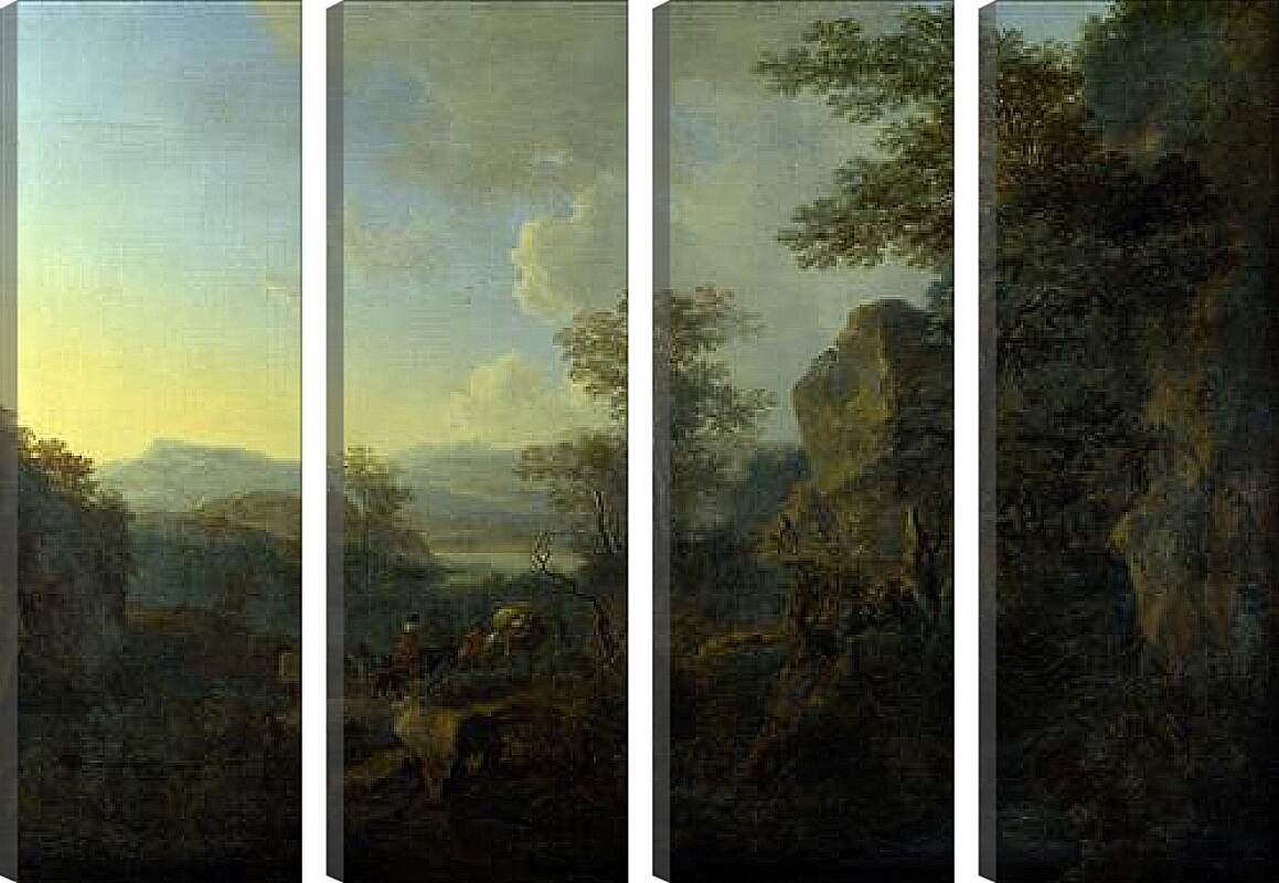 Модульная картина - Скалистый пейзаж с крестьянами и гружёными мулами. Ян Бот