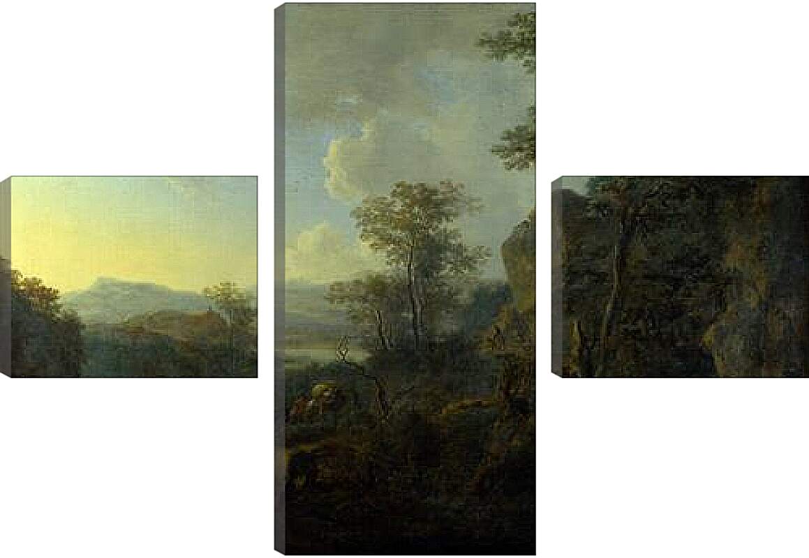 Модульная картина - Скалистый пейзаж с крестьянами и гружёными мулами. Ян Бот