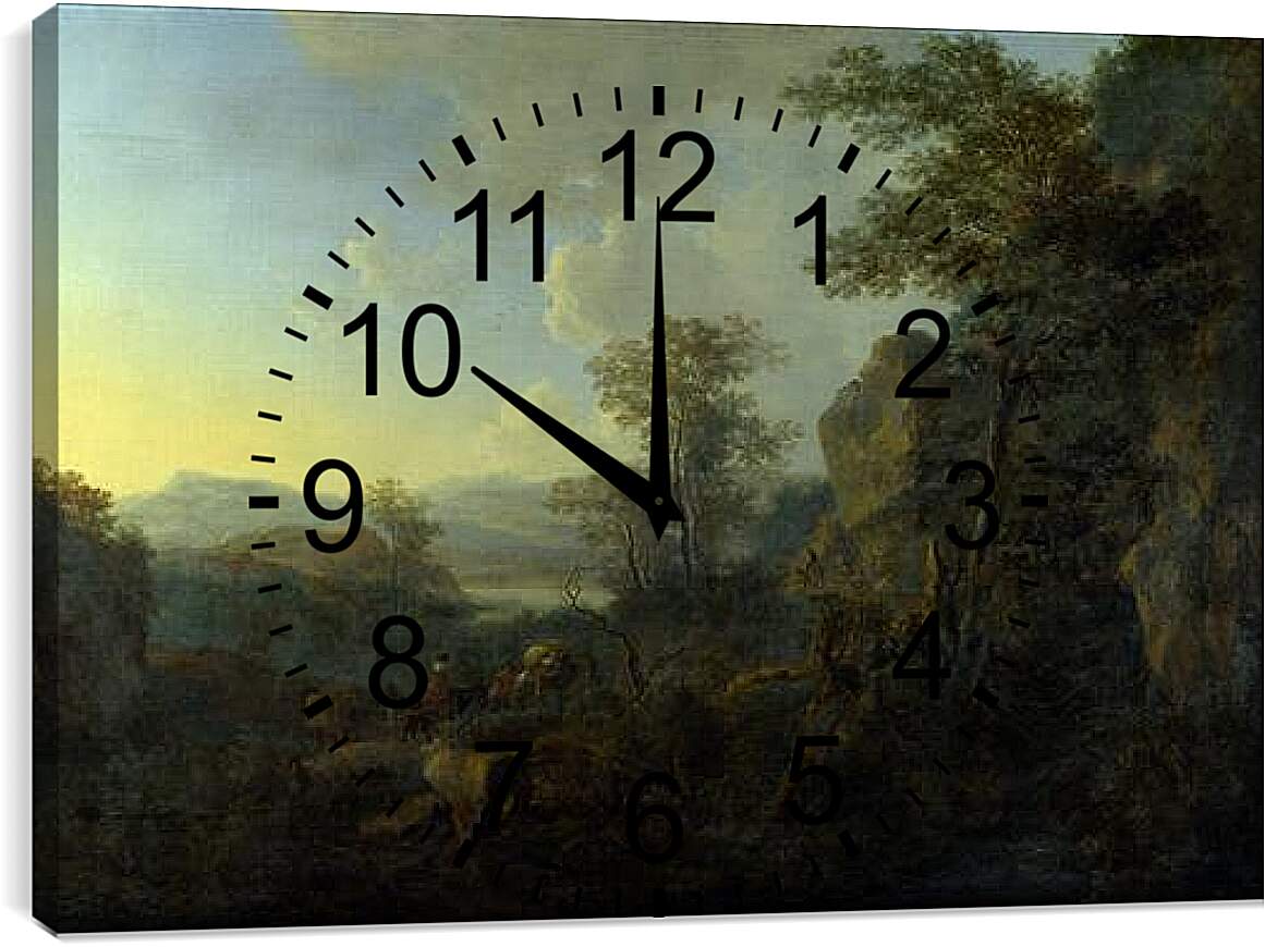 Часы картина - Скалистый пейзаж с крестьянами и гружёными мулами. Ян Бот