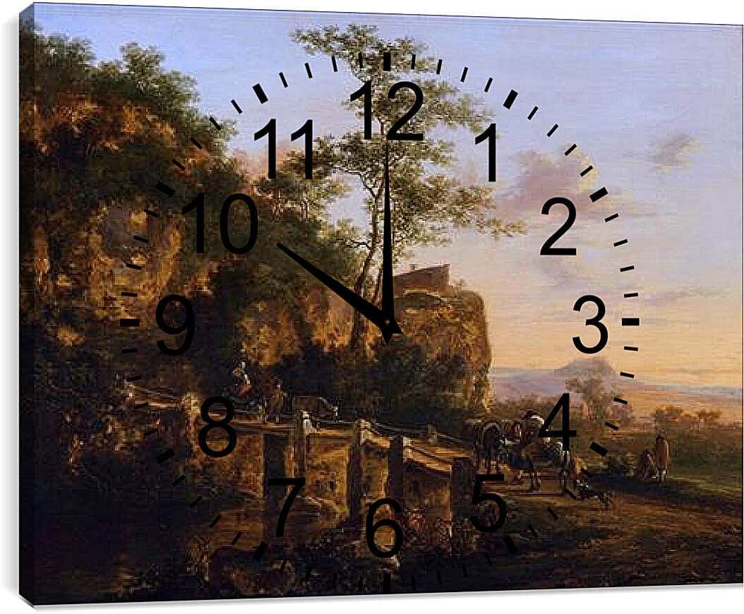 Часы картина - Горный пезаж с мостом. Ян Бот