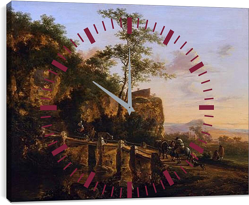 Часы картина - Горный пезаж с мостом. Ян Бот