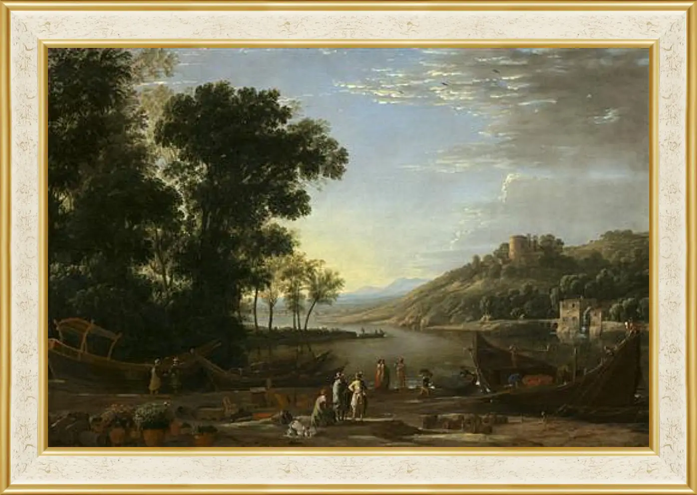 Картина в раме - Landscape with merchants. Лоррен Клод