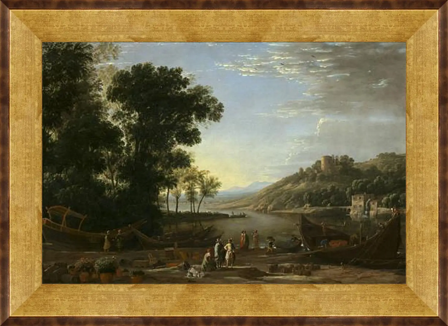 Картина в раме - Landscape with merchants. Лоррен Клод