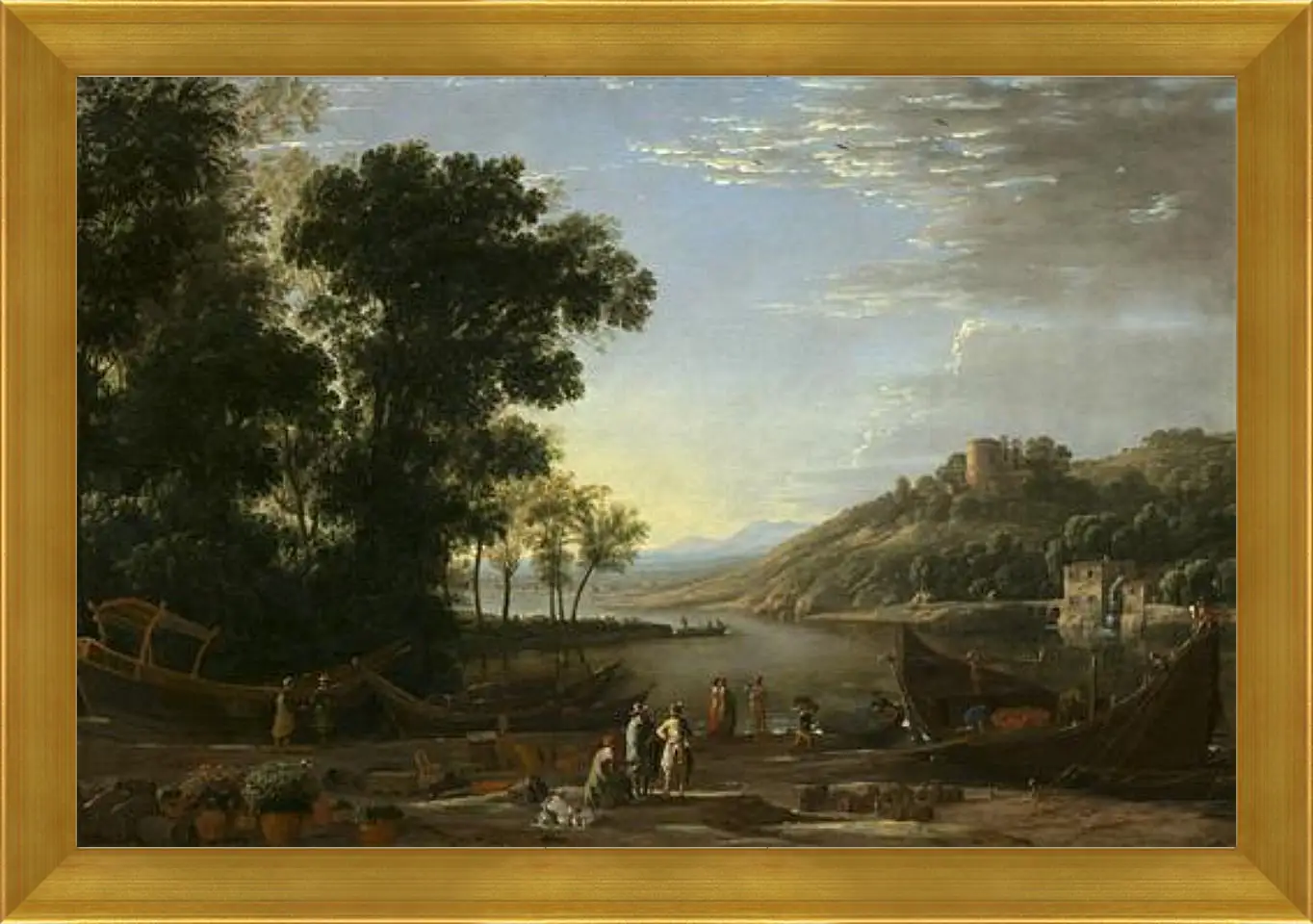 Картина в раме - Landscape with merchants. Лоррен Клод