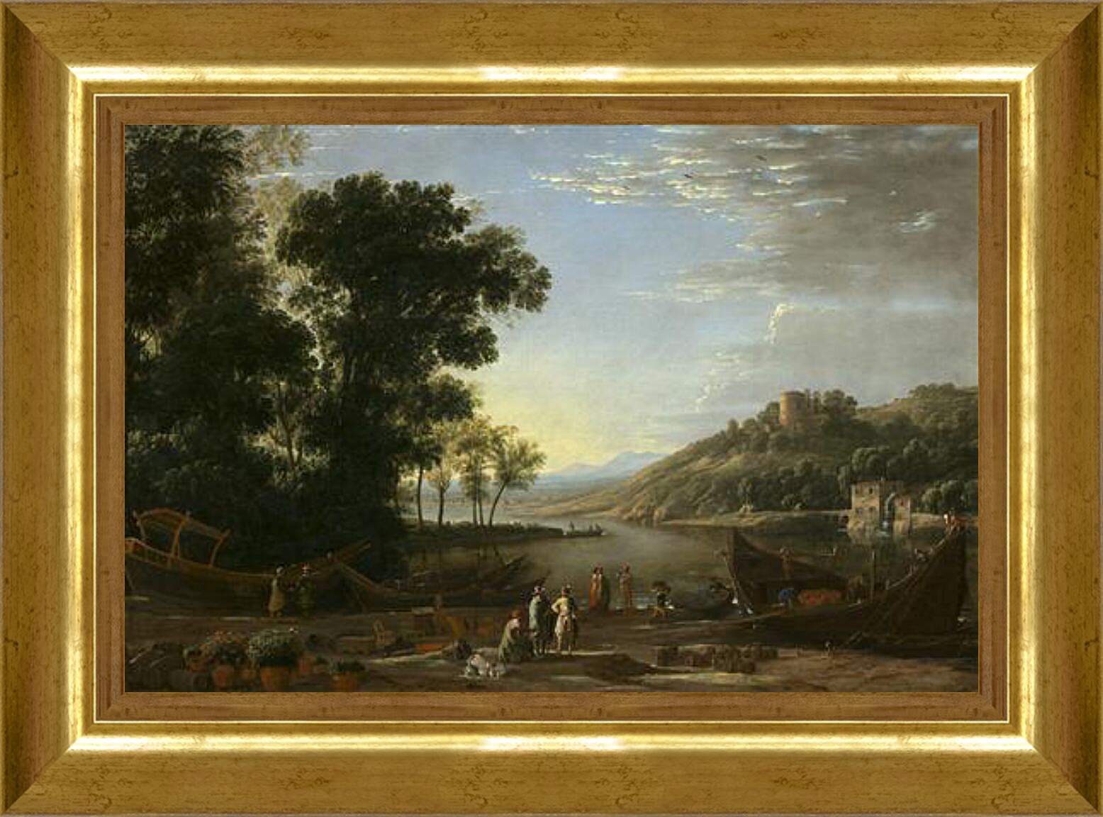 Картина в раме - Landscape with merchants. Лоррен Клод