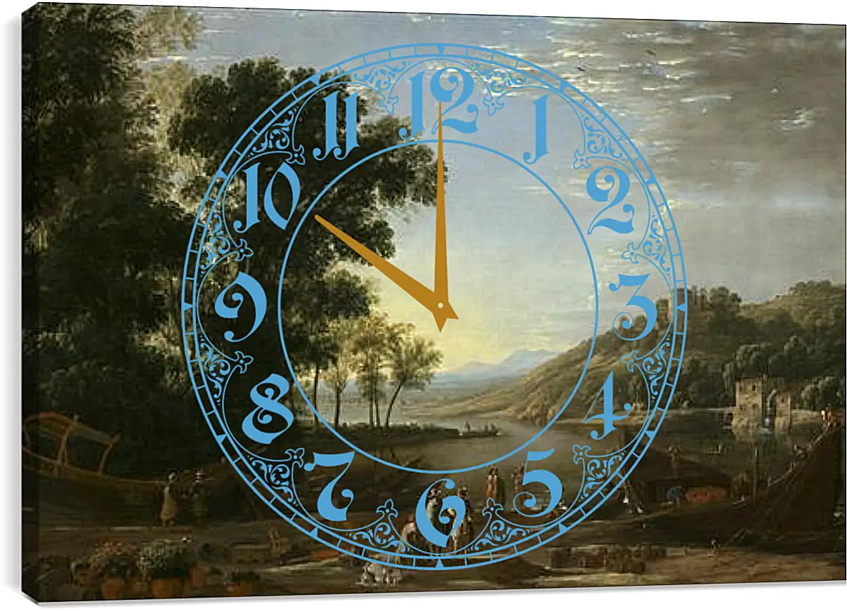 Часы картина - Landscape with merchants. Лоррен Клод