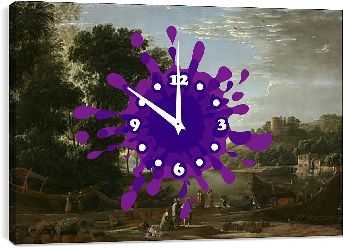 Часы картина - Landscape with merchants. Лоррен Клод