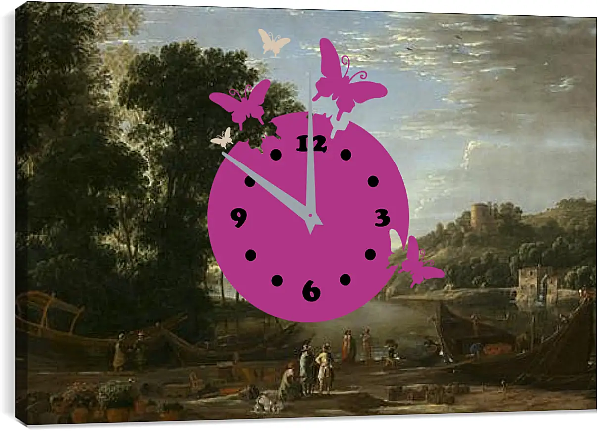 Часы картина - Landscape with merchants. Лоррен Клод
