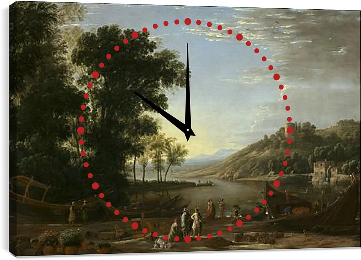 Часы картина - Landscape with merchants. Лоррен Клод