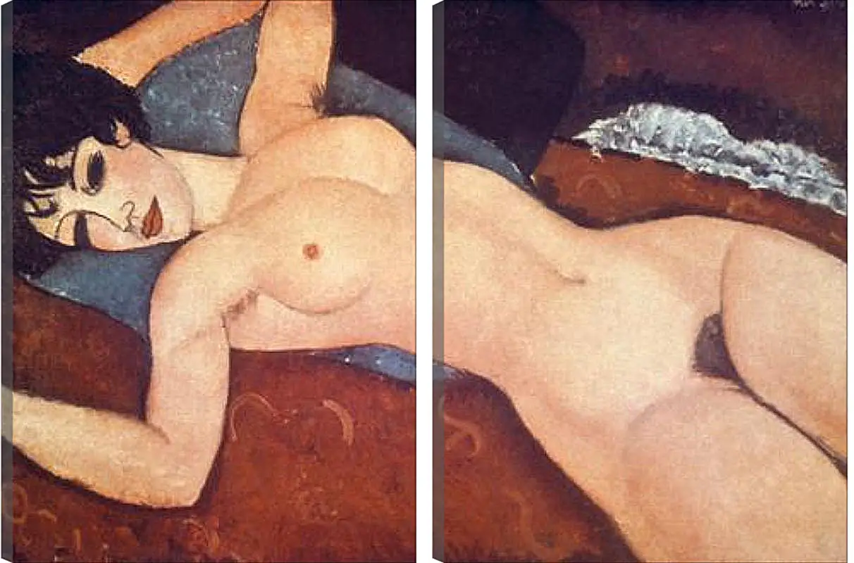 Модульная картина - Nude on cushion. Обнаженная на подушке. Амедео Модильяни