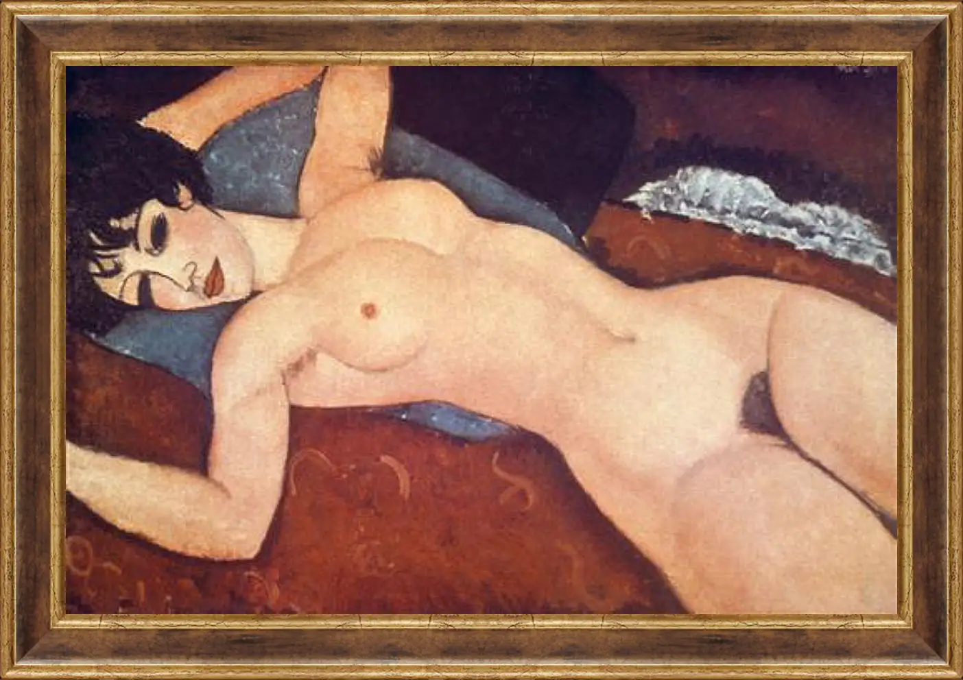 Картина в раме - Nude on cushion. Обнаженная на подушке. Амедео Модильяни