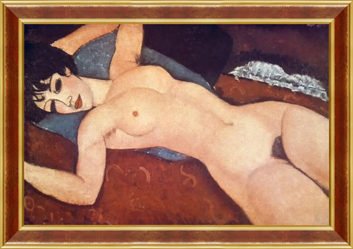 Картина в раме - Nude on cushion. Обнаженная на подушке. Амедео Модильяни