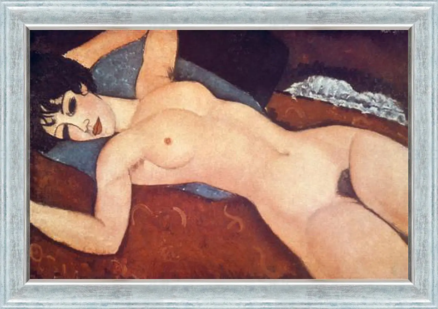 Картина в раме - Nude on cushion. Обнаженная на подушке. Амедео Модильяни