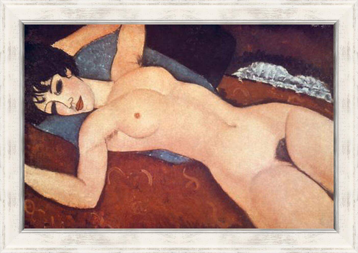 Картина в раме - Nude on cushion. Обнаженная на подушке. Амедео Модильяни