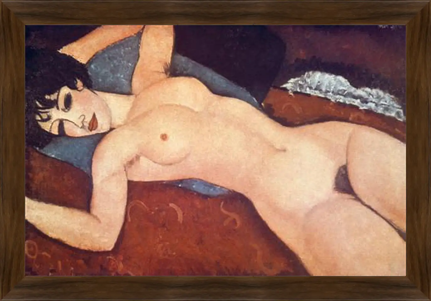 Картина в раме - Nude on cushion. Обнаженная на подушке. Амедео Модильяни