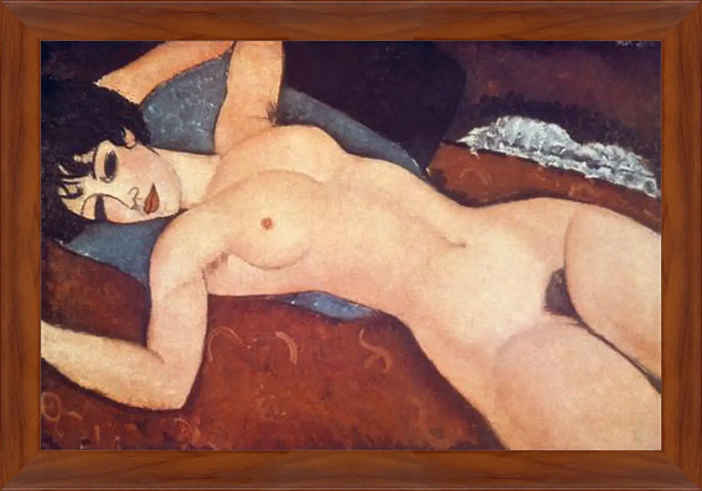 Картина в раме - Nude on cushion. Обнаженная на подушке. Амедео Модильяни