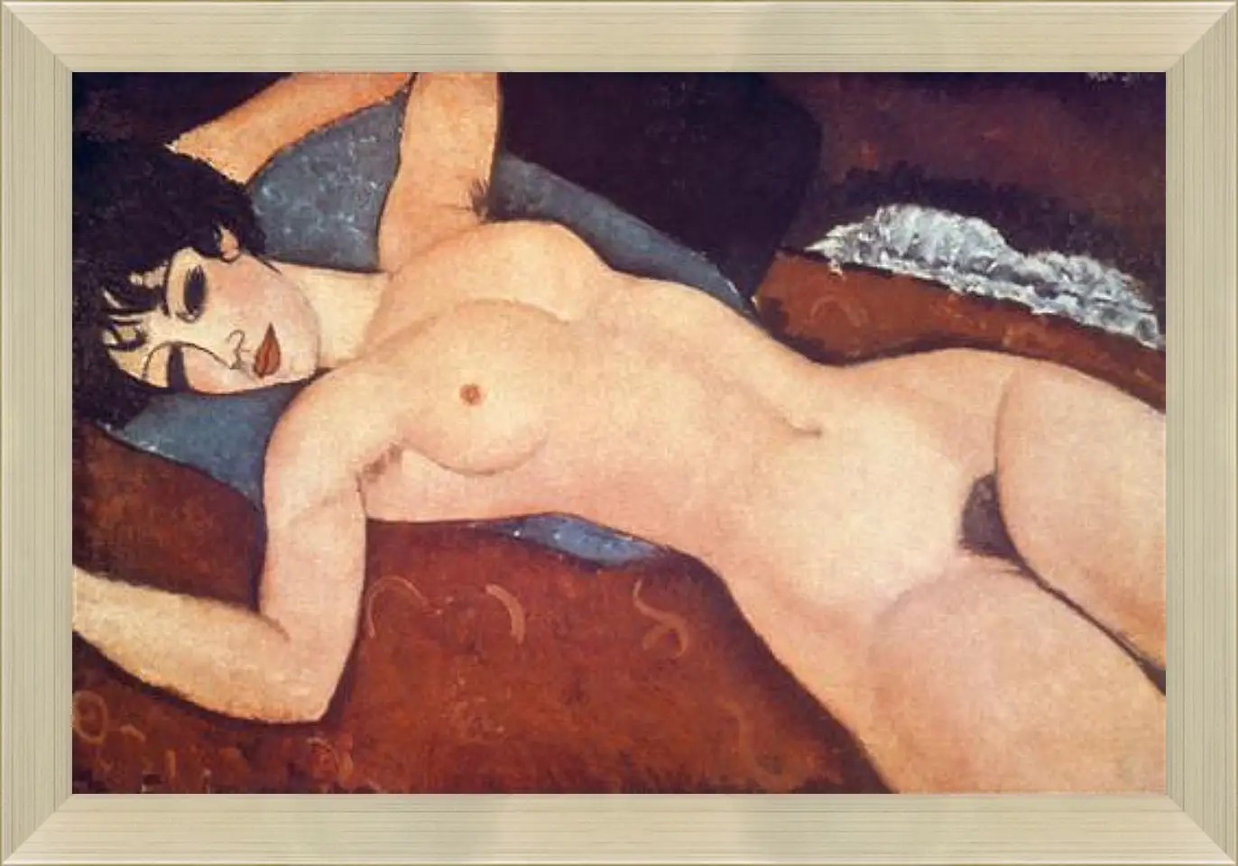 Картина в раме - Nude on cushion. Обнаженная на подушке. Амедео Модильяни