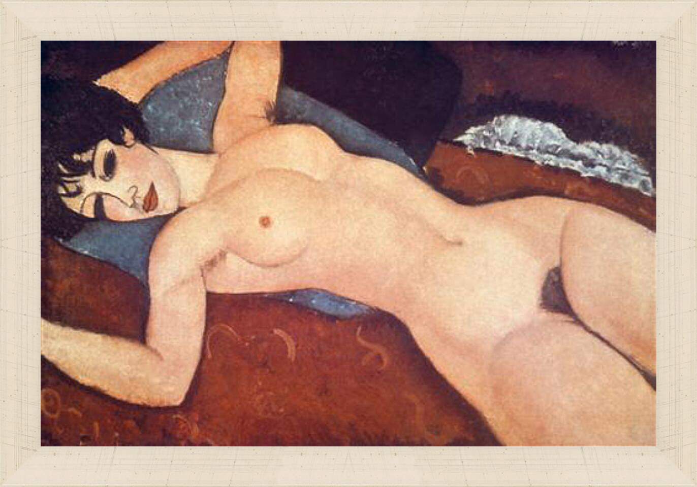Картина в раме - Nude on cushion. Обнаженная на подушке. Амедео Модильяни