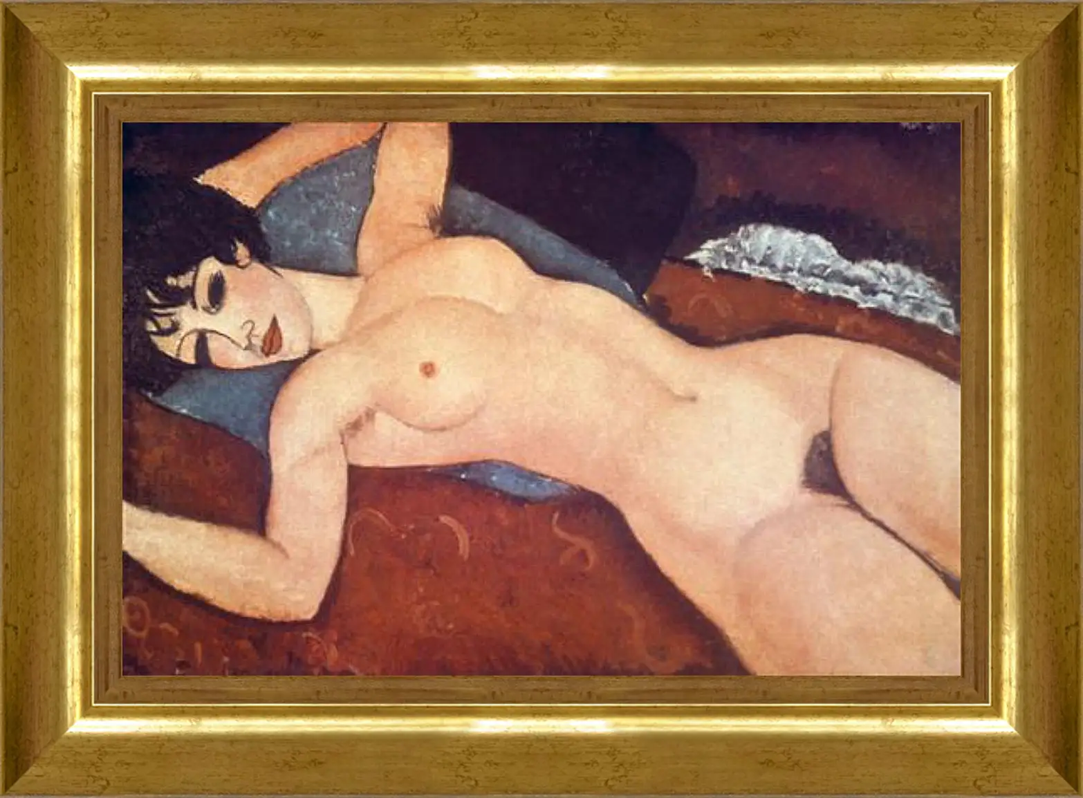 Картина в раме - Nude on cushion. Обнаженная на подушке. Амедео Модильяни