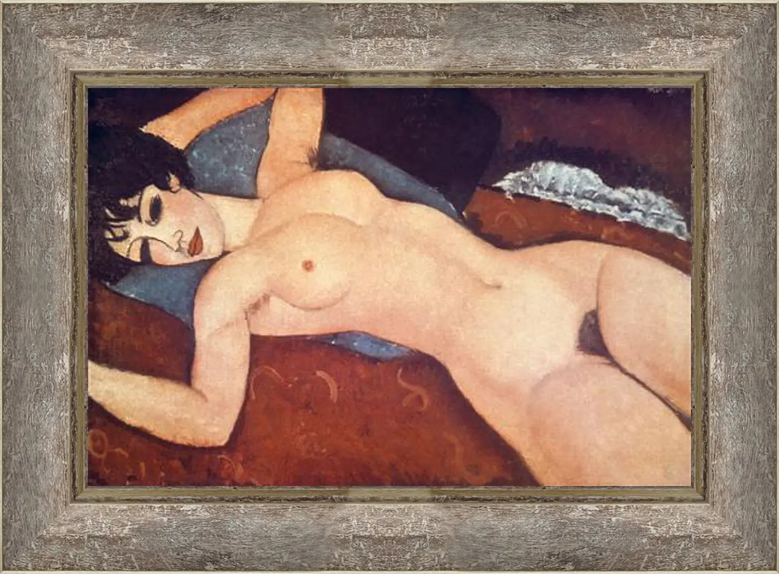 Картина в раме - Nude on cushion. Обнаженная на подушке. Амедео Модильяни