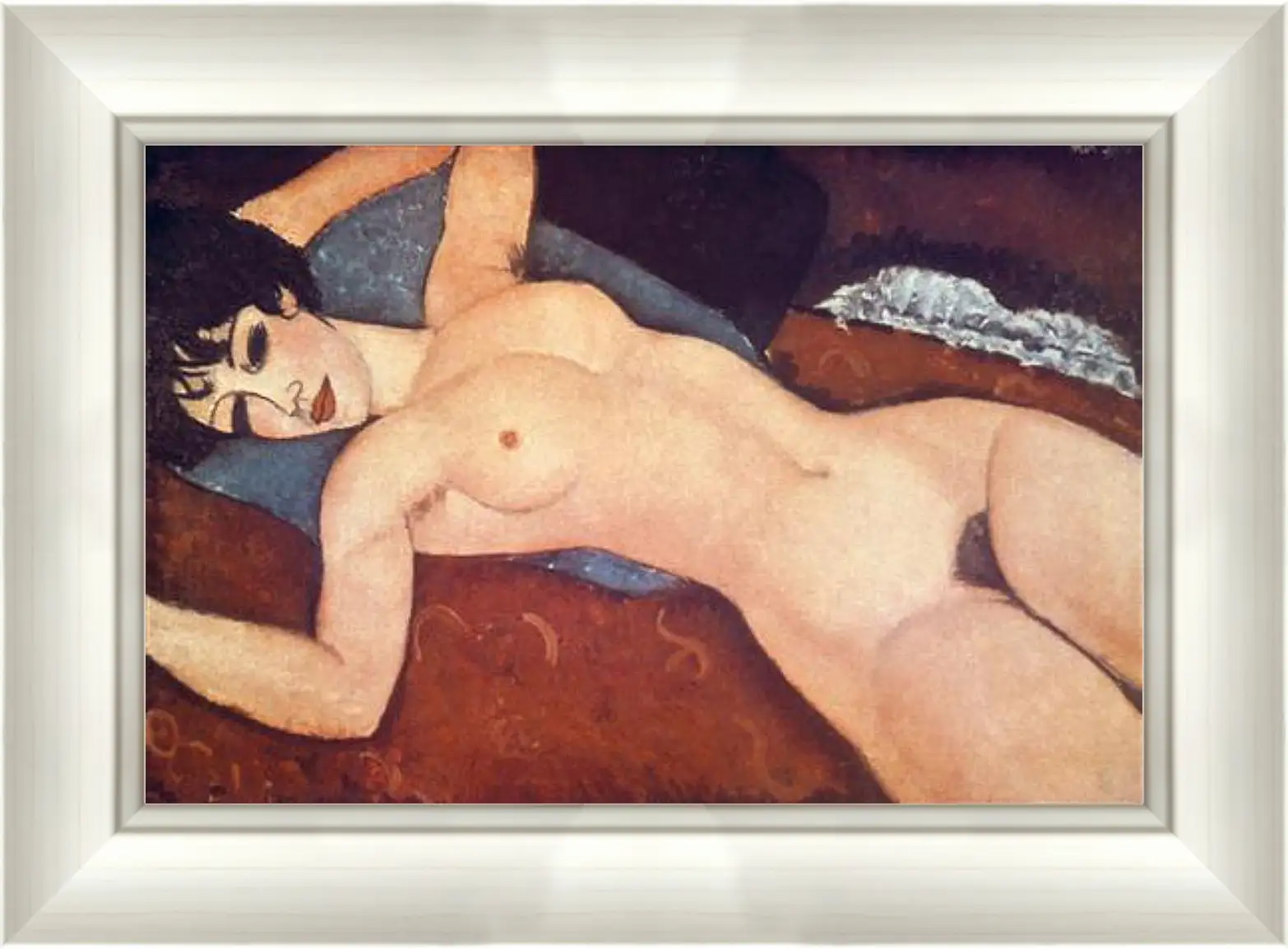 Картина в раме - Nude on cushion. Обнаженная на подушке. Амедео Модильяни