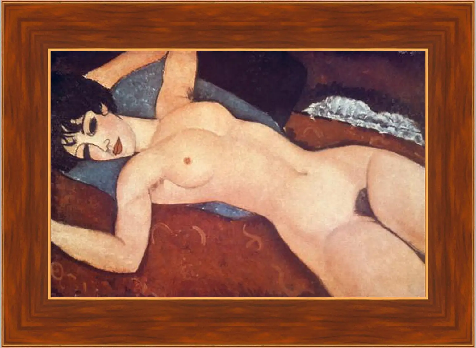 Картина в раме - Nude on cushion. Обнаженная на подушке. Амедео Модильяни