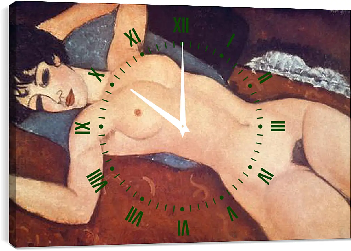 Часы картина - Nude on cushion. Обнаженная на подушке. Амедео Модильяни
