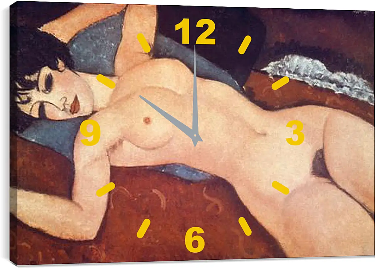 Часы картина - Nude on cushion. Обнаженная на подушке. Амедео Модильяни