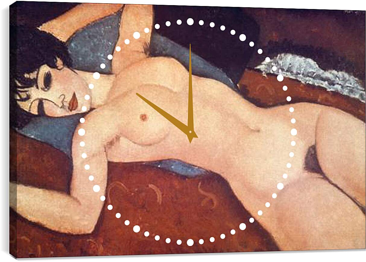 Часы картина - Nude on cushion. Обнаженная на подушке. Амедео Модильяни